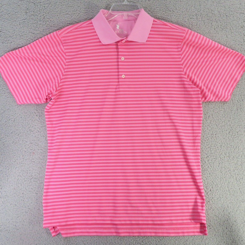 Fairway  Greene Tech Polo Shirt Mens Large Pink Striped Short Sleeve